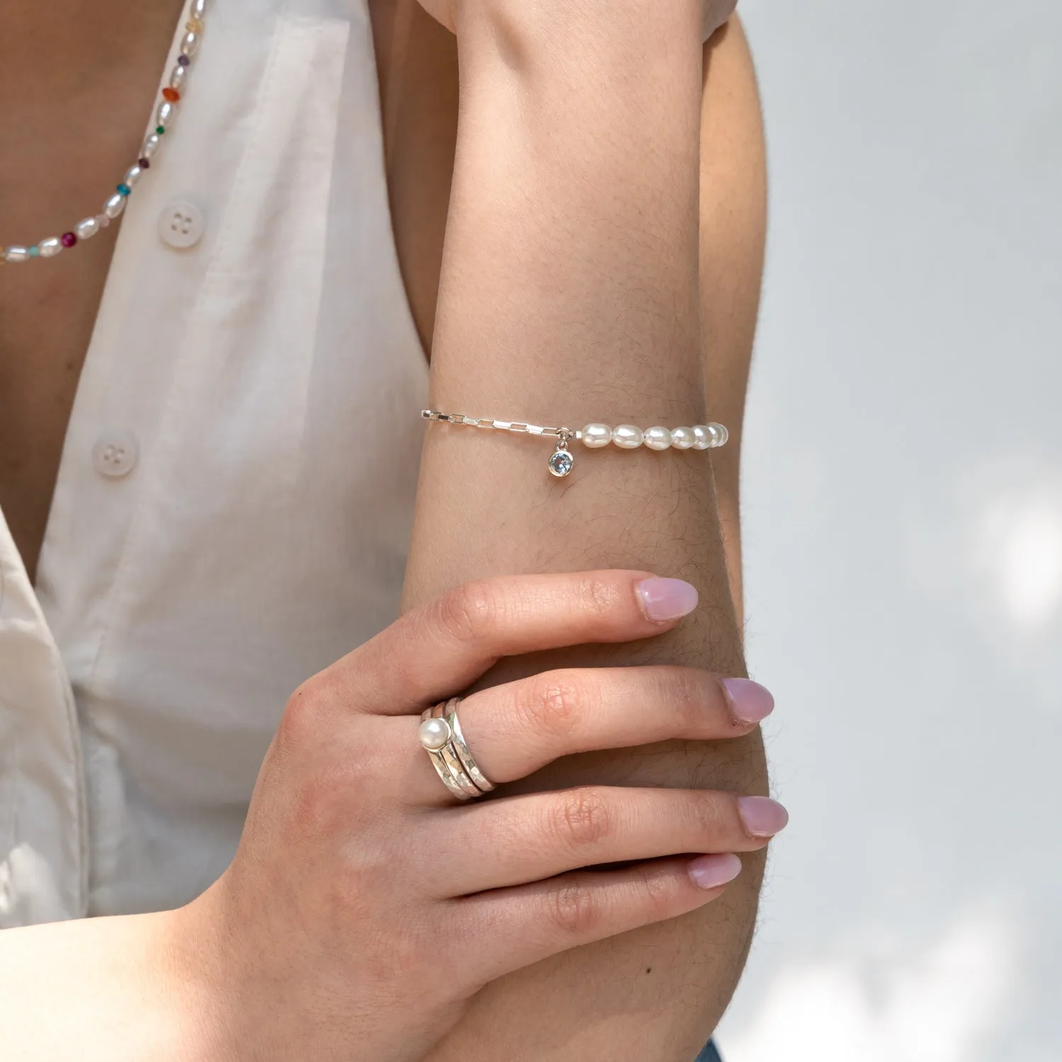 Wondrous Pearl Twinkle Stacking Rings