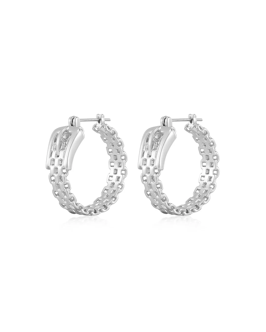 Woven Buckle Hoops- Silver