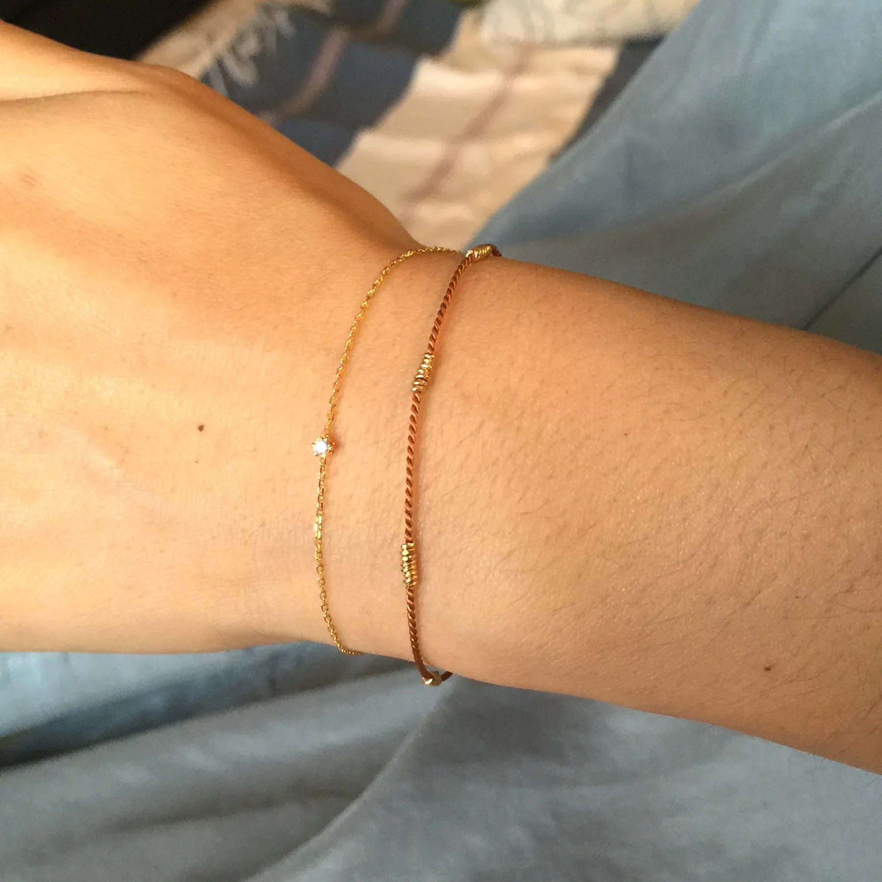 Wrapped Wire Silk Bracelet | Tan, Gold