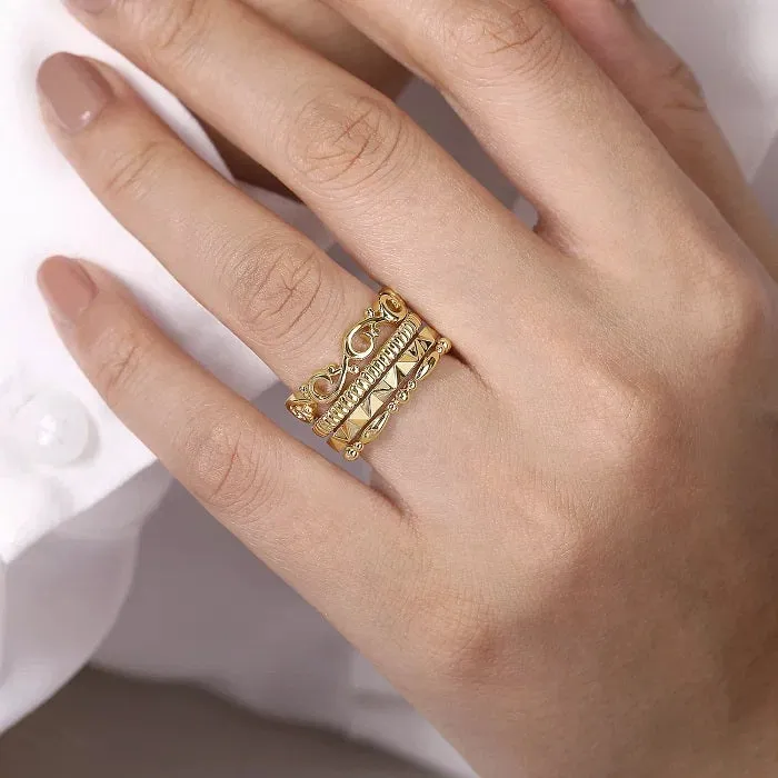 Yellow Gold Multi Pattern Ring